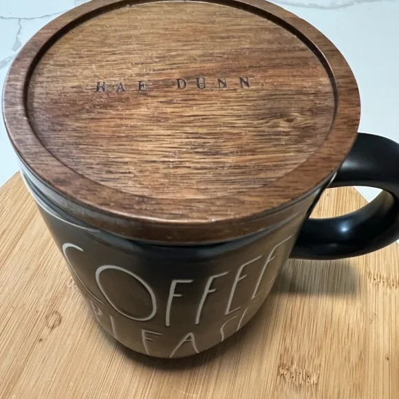 New Rae Dunn coffee mug with wooden lid. - Picture 3 of 5